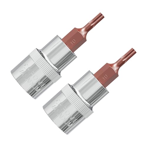 2PCS 3/8 Inch Drive T10 Torx Bit Socket, S2 Steel Bits, Heat Treated CR-V Steel Star Sockets 1.9 Inch Length - size: T10