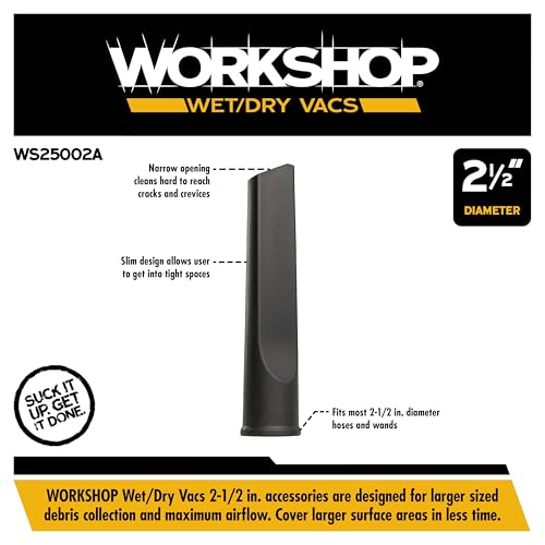 WORKSHOP Wet/Dry Vacs WS25002A 2-1/2-in. Crevice Tool Vacuum Attachment | Reaches into Tight Spaces and Crevices, For WORKSHOP Shop Vacuum Cleaners, Fits 2-1/2-inch Extension Wands and Hoses - size: 2-1/2"
