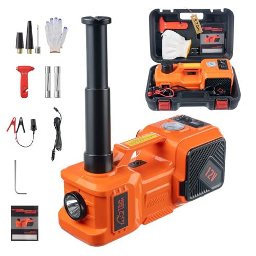 Electric Car Jack Kit with Hydraulic Lift 5-Ton, Tire Inflator Heavy-Duty 12V Floor Jack for Sedans,SUVs,MPVs & Trucks.Ideal for Tire Changes & Garage Repairs (Without Wrench) - color: Orange, style: without Wrench