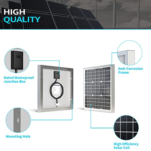 ACOPOWER 50W Mono Solar Panel,Waterproof Built-in Blocking Diode Small Solar Panels– Efficient 12V Battery Charger for RVs, Boats, and Off-Grid Applications - size: 50W