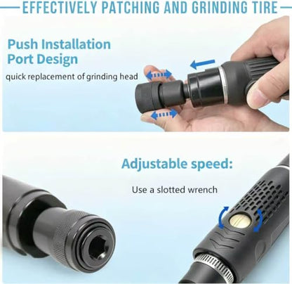 Air Tire Repair and Polish Patch Kit with 2500 RPM tire Buffer, Inner Liner Scraper, Patch Roller, and Durable Buffing Wheel for Tire Maintenanc