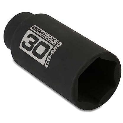 OEMTOOLS 25203 30mm Axle Nut Socket 1/2 Inch Driver, 30 mm Socket, 30 mm Socket 6 Point, 30mm Axle Nut Socket | CR-MO 30mm Impact Socket, Black Oxide Finish to Resist Rust, 6 Pt. 30mm Socket, Use for Tune-Ups - size: 30 mm