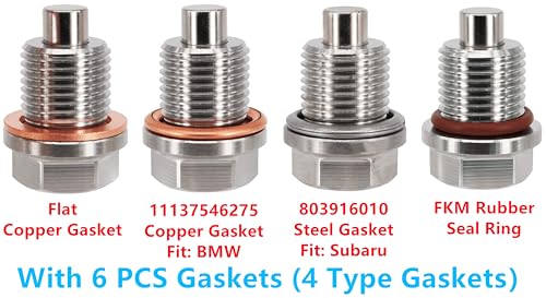 1PC M16x1.5 Stainless Steel Magnetic Oil Drain Plug Fit Subaru Ascent BRZ WRX Forester Impreza Legacy Outback Crosstrek Mini Cooper John Deere Aprilia Replace 32195AA020 DP009 803916010 Washer - size: M16x1.5