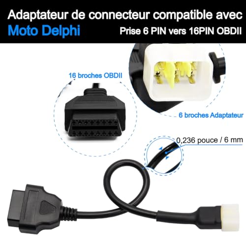 Delphi Motorcycle OBDII 6 Pin to 16 Pin OBD2 Diagnostic Adapter Compatible with Motorcycle - color: per Delphi 6Pin