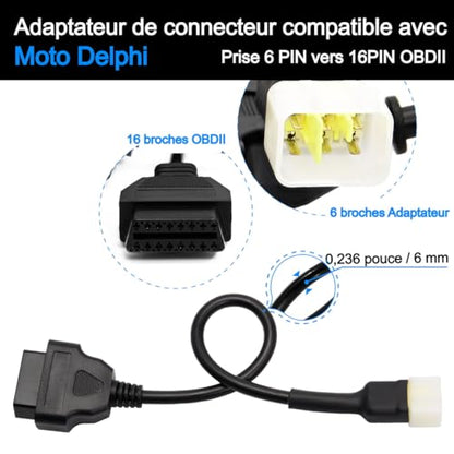 Delphi Motorcycle OBDII 6 Pin to 16 Pin OBD2 Diagnostic Adapter Compatible with Motorcycle - color: per Delphi 6Pin