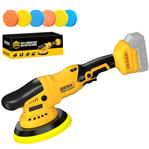 Brushless Cordless Buffer Polisher Compatible with Dewalt 20V Battery(Tool Only) - 15mm Dual Action | 10000RPM High Power | 6-Speed ControlPolisher with 6 Buffing Pads for Car Detailing Polishing