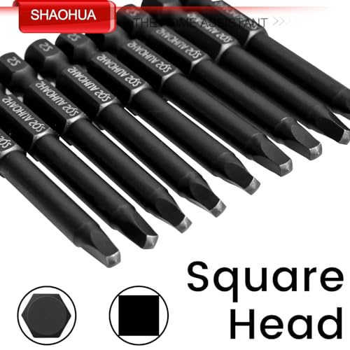 10PCS Square Drill Bit, 2.36" Magnetic Head Robertson Screwdriver, 1/4 Inch Hex Shank Square Bit Set Sizes #0,1,2,3 and #4, PREMIUM S2 Alloy Steel Robertson Driver Bits, Pocket Hole Screw Drill Bit - style: B. Square Screwdriver Bits