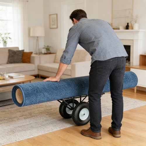 Heavy-Duty Carpet Dolly with Pneumatic Wheels, Steel V-Cradle Roll Carrier, 500 lb Capacity Portable Floor Roller Cart for Carpet, Lumber, Pipes & Large Material Rolls,for Warehouses, Stores - size: Small Dolly – 500 lb Capacity