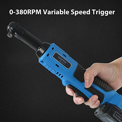 WISETOOL 20V 3/8 Inch Extended Cordless Ratchet Wrench w/ 2-Pack 2.0 Ah Batteries,60 N·m Battery Powered Ratchet Tool with 9 Sockets and Tool Bag - size: Extended Cordless Ratchet Wrench