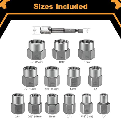 Bolt Extractor Kit, 15 Piece Easy Out Lug Nut Remover Set | Includes 3/8" Adapter • Heavy-Duty CR-MO Steel • Removes Rounded, Rusted, Frozen & Damaged Bolts, Nuts & Screws - color: 15 Pc Bolt Extractor