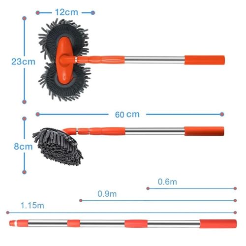 Double Head Car Wash Mop with Long Handle 360°Rotating Car Wash Brush Chenille Microfiber Cleaning Kit Not Hurt Paint Scratch Free(Single Set Mop) - color: Single Set Mop