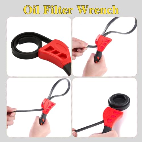 2PCS Oil Filter Wrench Set, Car Rubber Strap Wrenches, Adjustable Rubber Strap Wrench, 6in+ 8in Automotive Multifunctional Belt Wrench for Mechanics Plumbers