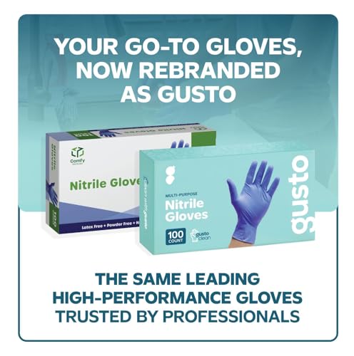 GUSTO Blue Nitrile Gloves, Disposable Gloves – 4 Mil, Latex & Rubber Free, Non-Sterile Powder-Free (Formerly Comfy Package) - size: Medium, style: 100 Count