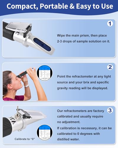 4-in-1 Antifreeze Coolant Refractometer, DEF Refractometer with ATC, Automotive Antifreeze Tester for Ethylene Glycol, Propylene Glycol, Diesel Exhaust Fluid, Battery Acid & Windshield Washer Fluid