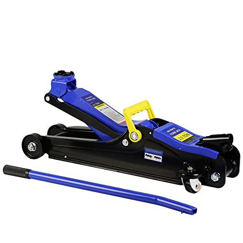 Hydraulic Trolley Service/2-Ton Floor Jack with 3T Jack Stands&Tire Repair Kit for Garages, Automotive, Heavy Duty Steel Racing Floor Jack with Single Piston Quick Lift Pump, Range 3.3"-15.2" - color: Blue&Black-2T-Single Pump-1