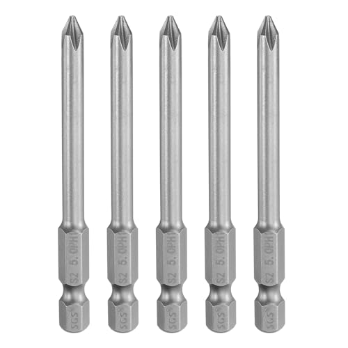 HARFINGTON 5pcs #1 Phillips Screwdriver Bit PH1 1/4" Hex Shank 3" (75mm) Long Magnetic S2 Steel Industrial Grade Screw Driver Bit Cross Head Electric Drill Bits 0.197" (5mm) Rod - size: PH1 x 75mm x 5mm