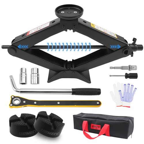 3-Ton/6613lbs Universal Scissor Jack kit with Rubber Cross Slot Jack pad, Car Spare Tire Repair Tools, Tire Changing Tools Kit with L-Wrenches（17/19/21/23mm）