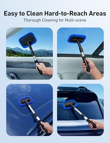AstroAI Windshield Cleaner, Microfiber Window Cleaner with 4 Reusable Washable Large Sponge Pads, Extendable 180° Rotating Handle, Fits Cars & SUVs, Includes Spray Bottle, Blue - color: Blue