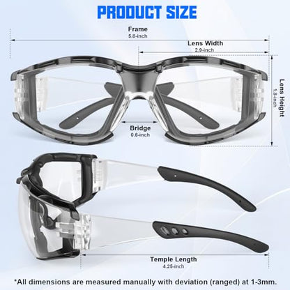 OXG Safety Glasses for Men, ANSI Z87.1 Anti-Fog Impact Resistant Protective Eyewear, Foam Gasket, UV400 Protection - color: 3-clear-black