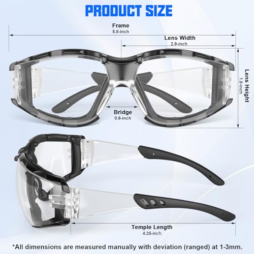 OXG Safety Glasses for Men, ANSI Z87.1 Anti-Fog Impact Resistant Protective Eyewear, Foam Gasket, UV400 Protection - color: 3-clear-black