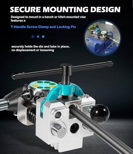 Yoursme Professional Vise-Mounted Brake Line Flaring Tool Kit 45 Degree Single Double Bubble Flares | for 304 Stainless Steel Copper Metal Tubing, Heavy Duty Bench Vise Flaring Tool for 3/16", 1/4", 5/16", 3/8", 4.75mm Lines