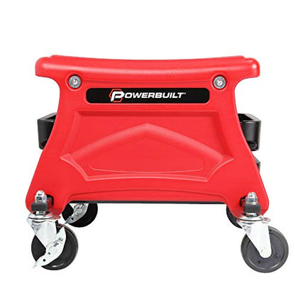 Powerbuilt Rolling Garage Seat with Tool Trays, Smooth Ball Wheel Bearing Casters 300 Pound Capacity Stool, Detailing, Motorcycle, Gardening - 240283 - style: Red, 14-Inch
