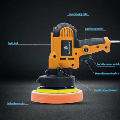 Car Buffer Polisher, 1000-4500RPM Variable Speed, with Polishing Discs Set for Auto Detailing and Waxing