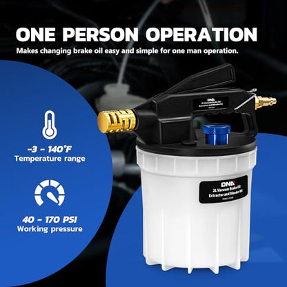 DNA MOTORING 3L Brake Bleeder cacuum Pump Kit, 2L Universal One Person Vacuum Brake Oil Extractor with Adapters and 1L Refilling Bottle for Most Standraiabs Braking Systems, TOOLS-00345