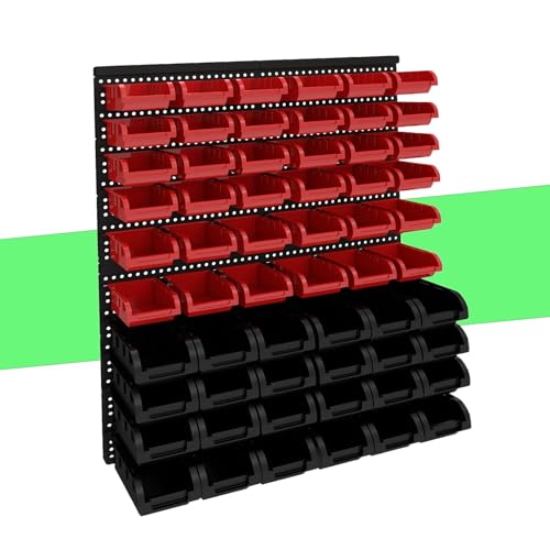 60Pcs Plastic Wall Mounted Storage Bins Parts Rack Nuts And Bolt Bins Organizer For Shop Garage for Screws, Nuts, Bolts, Nails, Beads, and Small Hardware Parts(RED+BLACK, 60) - color: Red+Black, size: 60
