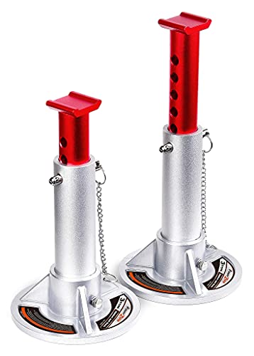 Power Zone 680066 3-Ton Aluminum Jack Stands, Lifting Range: 10-5/16” to 15-1/3” with 6 Locking Positions, Silver