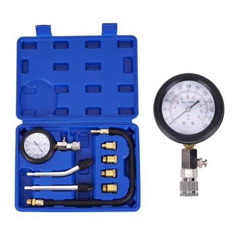 MOCA 8 PCS Compression Tester Kit Petrol Gas Engine Cylinder Pressure Gauge of 0-300 Psi, with Portable Storage Case, Automotive Tool for Motorcycle Car Truck, M10 M12 M14 M18(Blue) - color: Blue