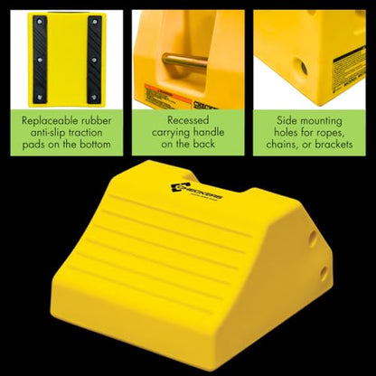 Checkers Heavy Duty Wheel Chocks for 65"-105" Tires, One Large Tire Chock for Haul Trucks, Loaders, and Cranes, 275 Ton Capacity, Lightweight HDPE, Made in The USA, Yellow, MC3010 - size: For 65"-105" Tires