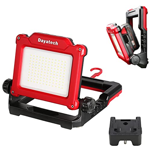 Cordless LED Work Light Compatible with Dewalt and Milwaukee 18-20V Battery, 4000 LM 25 W, Flickerless, Brightness Adjustable, Foldable Base with Magnets, (Battery/Charger Not Included) - color: Red