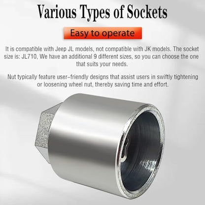 JL 710 for 27mm Nuts, Wheel Locking Nut Key for Jeep (JL) Dodge | Wheel Lock Nut Socket Adapter, Anti-Theft Lug Nut Removal Tool, Anti-Theft Screw Remover, Repair Tool, Tyre Fitting, garage - size: 710