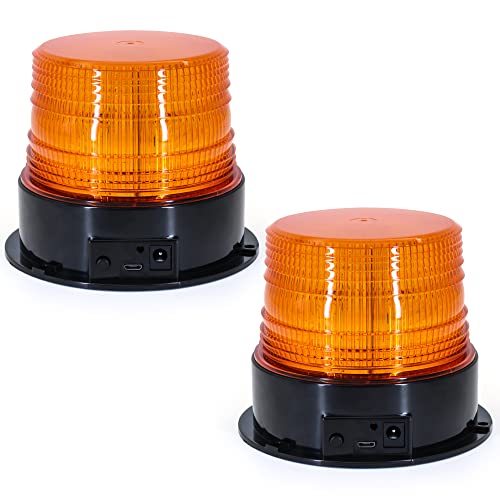 AnTom 2PCS Wireless Strobe Light Amber Warning Beacon Light for Trucks | Magnet Mount Rechargeable Waterproof Emergency Safety LED Rotating Flashing Light for Postal Car, Plowing Tractor, Golf Cart - color: Amber 2PCS