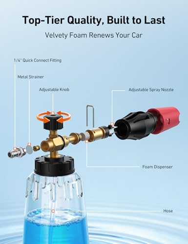 AstroAI Foam Cannon for Pressure Washer, Snow Clear Foam Cannon, Wide Neck Foam Blaster Adjustable Nozzle for Car Wash Accessories, with 1/4 Inch Quick Connector,1 L Clear Bottle - size: 1L BOTTLE,without tips