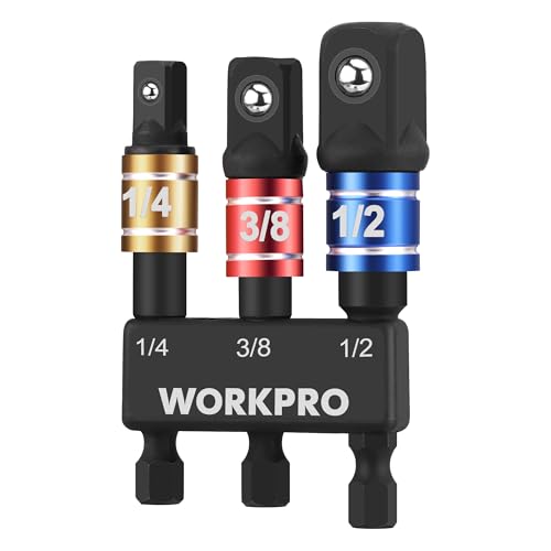 WORKPRO Impact Grade Socket Adapter Set, 1/4", 3/8", & 1/2" Drive, Extension Driver Bit With Holder, for Power Drill to High Torque Impact Wrench - style: 3PCS