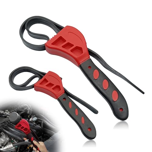 2-Pack Adjustable Rubber Strap Wrench Set, 24 Inch & 19.7 Inch Oil Filters Strap Wrenches, Adjustable Rubber Jar Opener for Water Filters, Plumbing,Sink, Faucet Multipurpose Wrench Tool(Red) - color: Redblack