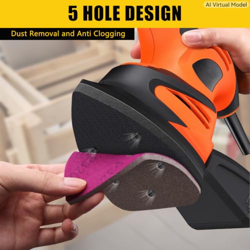 6 Pack 5 Hole Mouse Detail Sanding Interface Pad Hook and Loop, Triangle Sanding Pad, Mouse Sander Sandpaper Backing Pads, Come with 3 Pcs Triangle Sanding Sponge (320 Grits) for Balancing Pressure - size: Mouse 5 Hole - 6 Pack