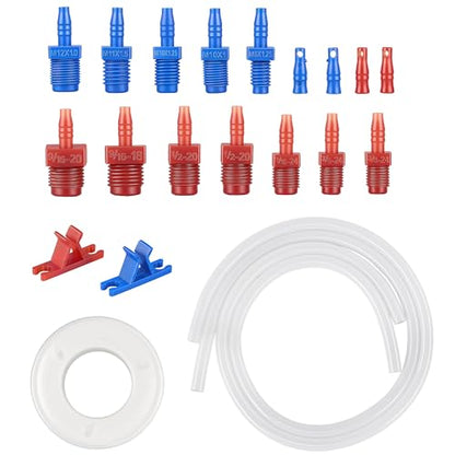 OMT Master Cylinder Bleeder Kit, 21pc Complete Brake Bleeder Tool Kit | Compatible with 13911. Universal fit with SAE/metric fittings, 22" clear hose , Clips and PTFE Tape