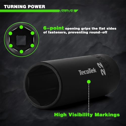 TecoTek 1/2" Drive Deep Impact Socket Set, 38-Piece Socket Set SAE 3/8 to 1-1/4 inch and Metric 10-32mm Size, Includes Extension Bars, Universal Joint, Adapter and Ratchet Handle, 6 Point, Cr-V Steel - size: 1/2" Drive 38pcs Impact Socket Set