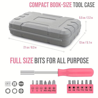24Pcs Pink Home Repair Tool Kit for Women - Compact Mini Starter Hardware Set with Hammer, Pliers, Screwdrivers - Portable Household Hand Tools, Ideal Christmas & New Year Gift for Ladies
