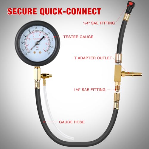 GOOACC Fuel Pressure Test Kit, Automotive Fuel Injection Pressure Gauge Tester 0-100PSI with 1/4 5/16 3/8 Quick Connect Adapters for Gasoline EFI Engines