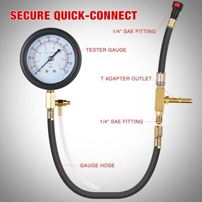GOOACC Fuel Pressure Test Kit, Automotive Fuel Injection Pressure Gauge Tester 0-100PSI with 1/4 5/16 3/8 Quick Connect Adapters for Gasoline EFI Engines