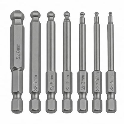 VESTTIO Ball End Hex Head Metric Allen Wrench Drill Screwdriver Bit Set 7PCS 1/4 Inch Hex Shank 2.56 Inch/65 mm Length S2 Steel with Magnetic for Power Screwdriver Drill Impact Driver | Industrial S2 alloy steel, 1/4 inch hex shank, magnetic tips, metric