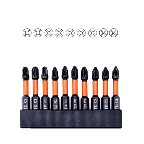 10Pcs Impact Pozidriv Screwdriver Bits PZ1/PZ2/PZ3, 2 Inch Length with 1/4 Inch Hex Shank, S2 Steel Magnetic Impact Screwdriver Bits Set
