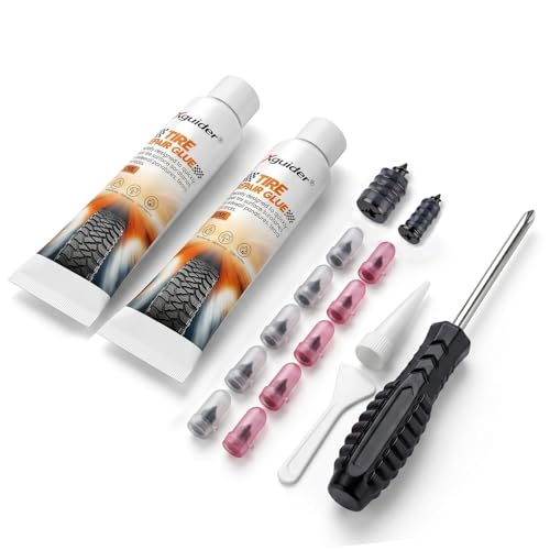 Tire Repair Glue Kit 20ml + 10pcs 2-Size Rubber Nail Plug, Fast Drying Waterproof Black Rubber Cement, Heavy Duty Emergency Tire Repair for Car Motorcycle SUV Truck ATV Tractor - style: 10ml×2 + 10 nails
