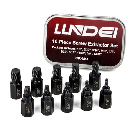 LLNDEI Screw Extractor Set, Hex Head Easy Out Set 10 Pieces, Multi-Spline Ez Out Stripped Extractor (1/8”-13/32”) CR-MO, Stripped Fastener Tool - size: Screw Extractor Set -10pcs