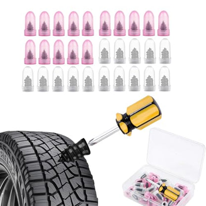 31Pcs Screw in Tire Plugs Kit Tire Repair Rubber Nail Kit Tire Repair Kit Tire Plugs Screw Type Flat Tire Screw Plugs Repair Kit Self Sealing Tire Repair Screws Quick Fix with Screw Tire Plugs Kit