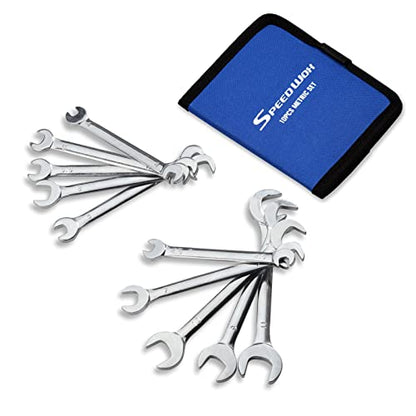 SPEEDWOX Mini Double Open End Wrench Set Metric 4mm-11mm 10pcs Super-Thin Angle Head Spanner with Storage Pouch for Assembling Furniture Small Equipment Silver GDOMW10-1394 - size: Double Open End Metric 10-Piece